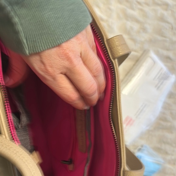 Structured Cream Tote Bag with Outside Pockets - Picture 6 of 10